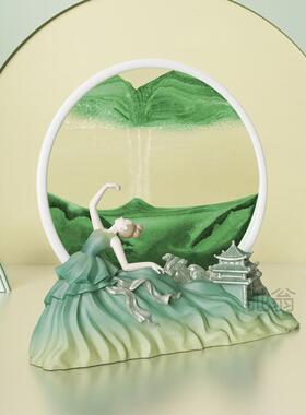 麓r舞者流沙画摆件客厅电视柜酒柜家居装饰创意解压沙漏乔迁新居