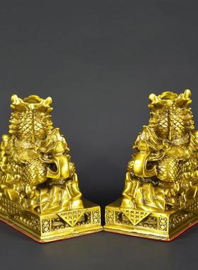 宏达 全黄铜纳福麒麟 玄关铜麒麟礼品铜器摆件