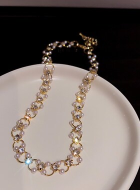 超闪满天星珍珠锁骨链女2024新款小众设计感高级项链气质网红颈链