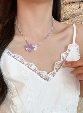 【蜜桃茶】春花烂漫 夏天花朵水晶串珠项链多巴胺甜美颈链配饰女
