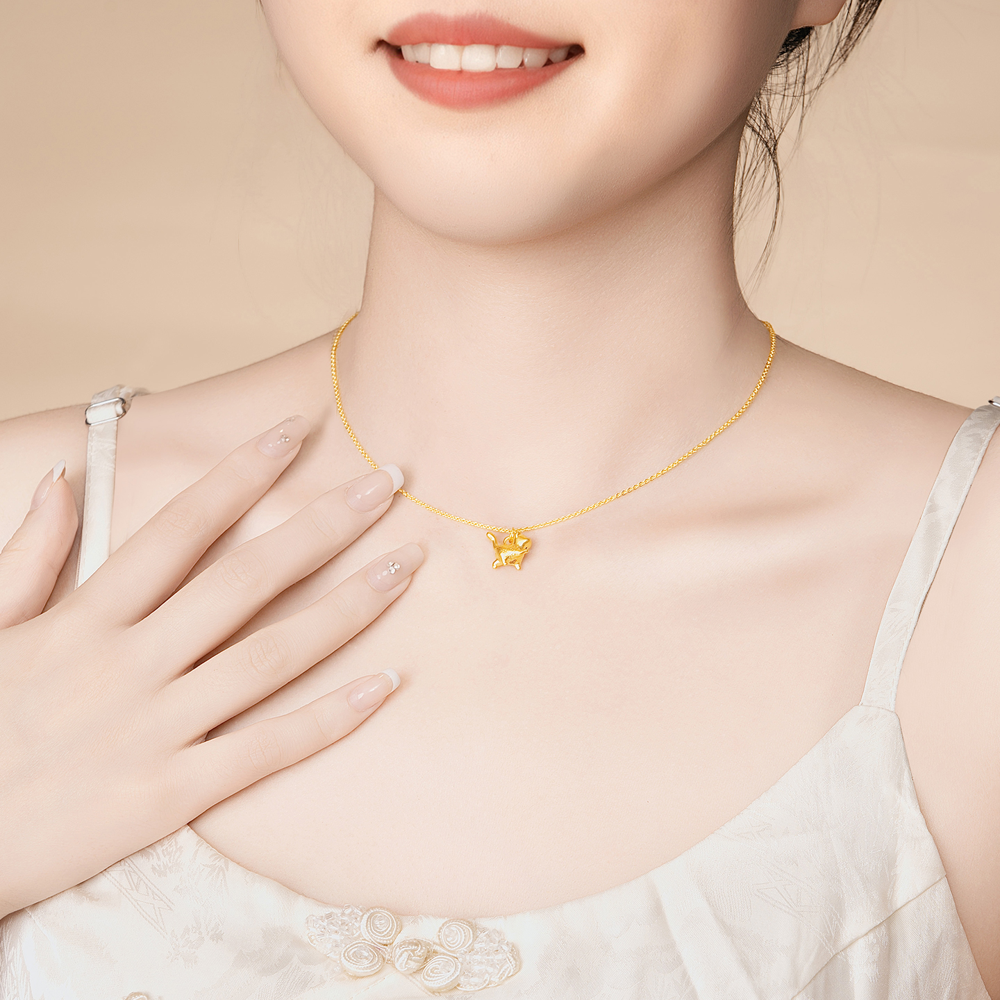 水贝黄金官方旗舰店足金999傲娇小猫吊坠项链女生纯金小克重礼物 - 图2