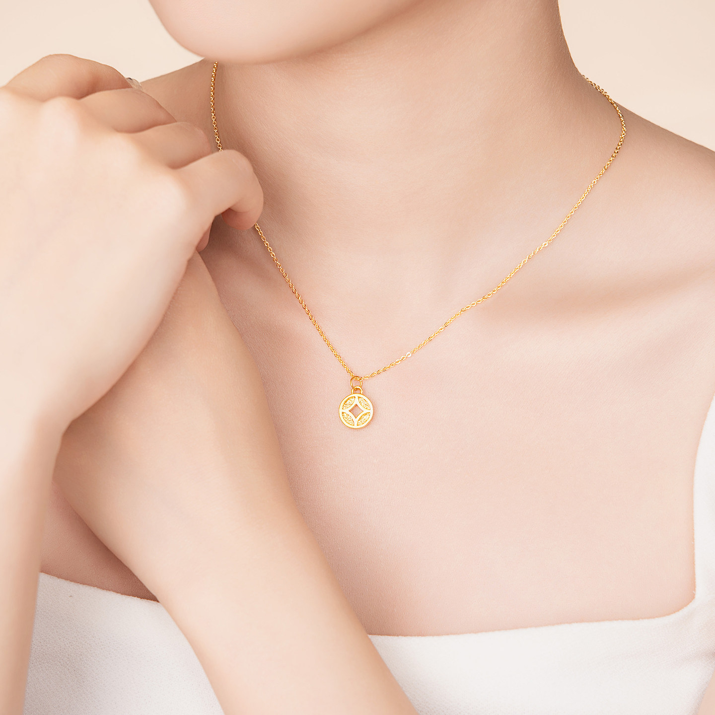 水贝黄金官方旗舰店足金999金钱币吊坠项链小克重黄金礼物送女友,淘宝优惠券,粉丝福利购,淘宝优惠卷