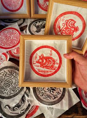 十二生肖擒龙拓版青铜器古砖模具雕板砖雕全形拓板画模本瓦当拓片