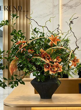 春树下轻奢仿真花百合花束桌面装饰现代简约家居摆件假花别墅落地