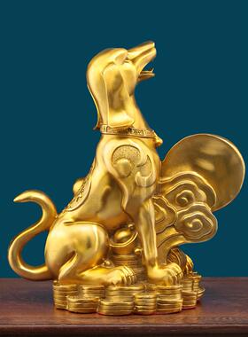 纯黄铜狗摆件西北缺角生肖狗补角坐地生财家居客厅看门狗工艺品