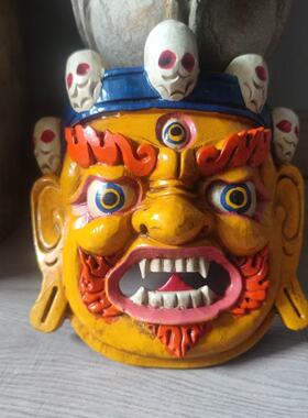 尼泊尔大黑天手工木雕面具