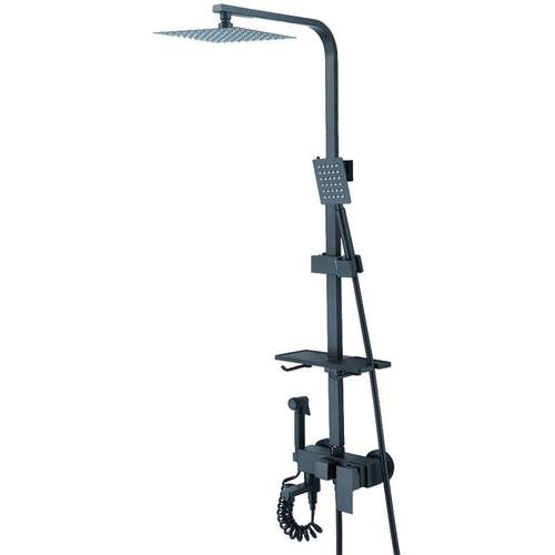 黑砂色阀四档花OGK洒套装铜增体混水 磨哑光黑漆自洁压方管淋浴花 - 图3