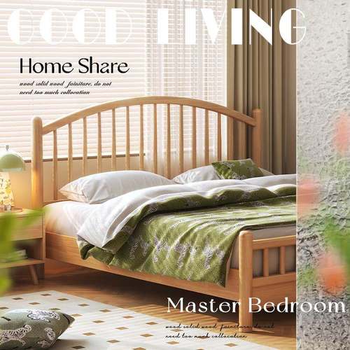 my北欧全实木莎床人1.8米1双.5单108弯头人温床现代简约原卧木床 - 图2