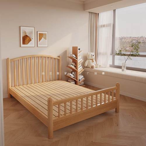 my北欧全实木莎床人1.8米1双.5单108弯头人温床现代简约原卧木床 - 图0