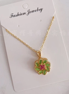 新款幸运花绿吊坠女项链镶嵌钛钢镀金高级奢侈设计送闺蜜女友