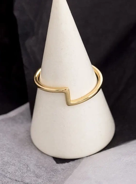 铜镀金韩版极简几何素圈戒指女个性小众设计感食指环手饰品