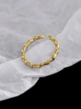 s925银竹节戒指简约开口可调节指环 ins小众设计感时尚单戒