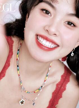 ZEGL小彩串多巴胺项链配饰女轻奢小众毛衣链可爱笑脸吊坠秋冬饰品