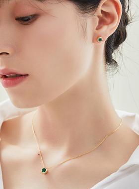 ELLE祖母绿泡泡钻项链绿色宝石吊坠银镀18K金锁骨链礼物送礼