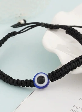 2023新款海龟两圆珠蓝眼睛邪眼手链红绳编织可调节手工手串