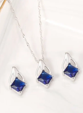 欧美海蓝色真方钻套装 时尚简约女款套装锁骨链工厂
