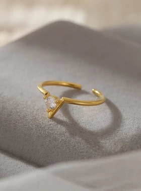 s925银个性时尚几何形锆石戒指女开口百搭食指指戒