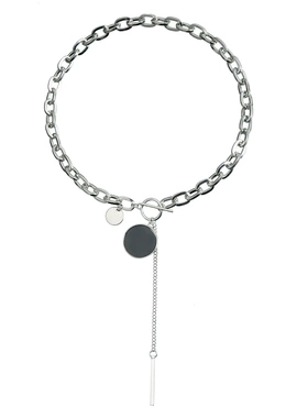 欧美饰品几何粗链ot扣圆形黑白色贝母锁骨链ins简约个性项链