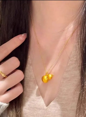 2025年新款新中式古法拉丝镶钻小葫芦吊坠项链女磨砂胖福禄锁骨链