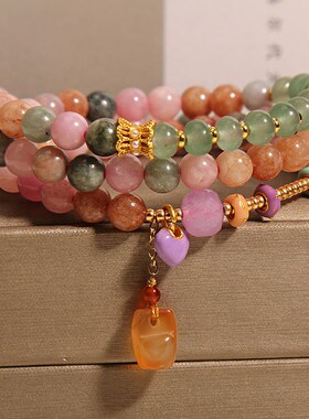 新中式玉石水晶多层手链女新款叠戴手串轻奢小众精致闺蜜串珠手绳