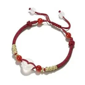 几何自然手链 倒角方粒玛瑙红色手串 鸿福齐天手工编织手绳