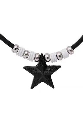 黑色五角星串珠皮革项链女小众百搭辣妹项圈生日礼物送闺蜜