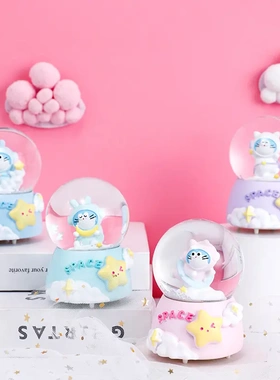 可爱天使女孩水晶球树脂摆件梦幻彩光玻璃水球节日礼品礼物