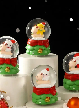 创意卡通圣诞礼物节日氛围场景装饰摆件圣诞老人水晶球发光圣诞树