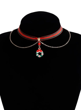 欧美饰品圣诞节礼物卡通滴油圣诞老人颈链织带项链 hristmas