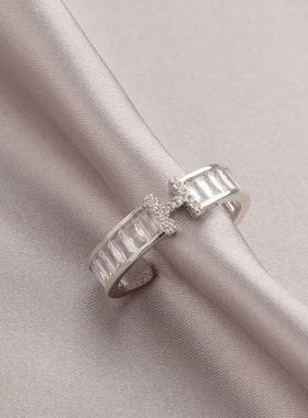 精致锆石h字母开口戒指女ins小众设计轻奢尾戒新款2025年潮食指戒