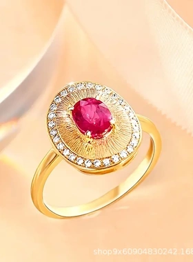 货源新款祖母绿椭圆锆石大椭圆满钻石戒指中古风绿钻女戒