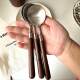 Imitation wood grain walnut color tableware stainless steel soup spoon hot pot spoon soup spoon soup split meal spoon retro home eating spoon