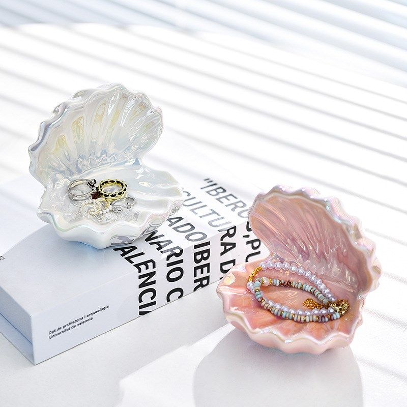 跨境简约陶瓷贝壳首饰收纳盘收纳盒桌面房间装饰品托盘首饰摆件,淘宝优惠券,粉丝福利购,淘宝优惠卷