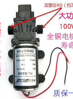 100W12伏高压水泵48V直流隔膜泵自动启停增压24V洗车家用自吸3208