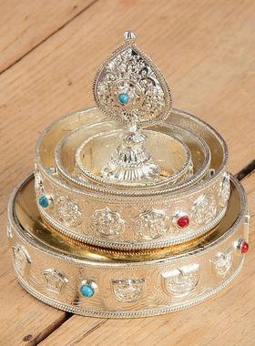 八吉祥曼扎盘现代用品供具鎏金铜色合金曼茶罗曼达盘摆件