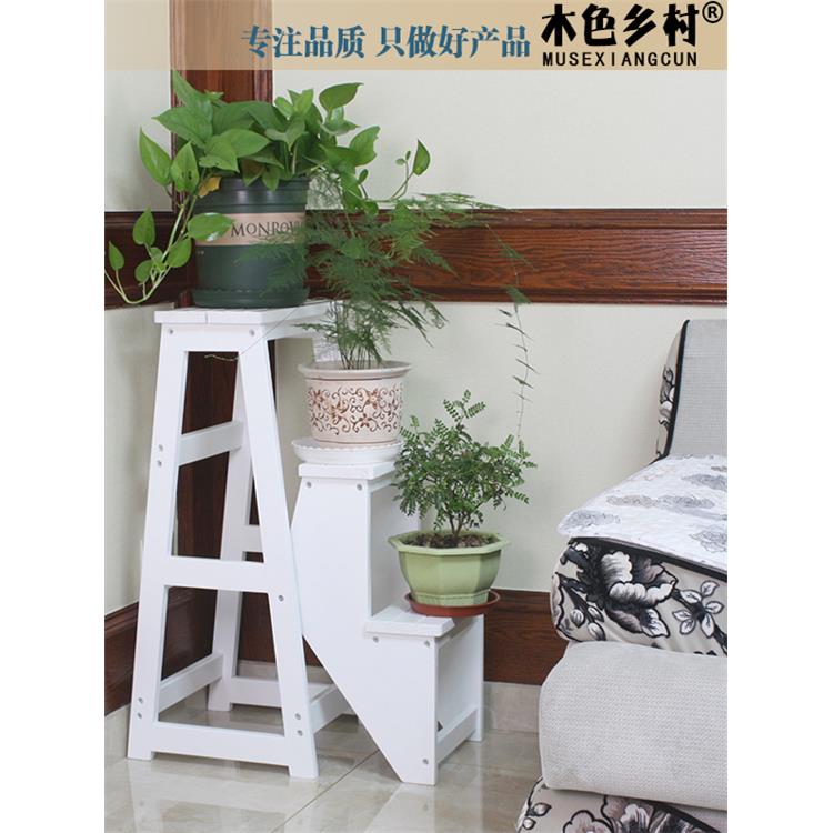 全实木北欧折叠梯家用实木梯凳三层楼梯椅多功能登高梯子花架两用 - 图2
