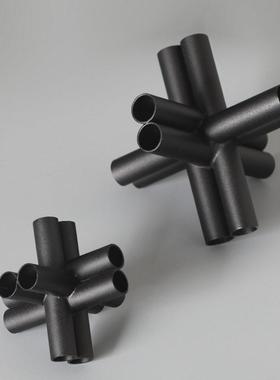 北欧简约现代黑色金属立体几何纸镇装饰品摆件 书房样板桌面摆设