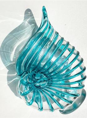 出口国外手工玻璃蓝色大海螺鎏金装饰品摆件家居简约水晶工艺品