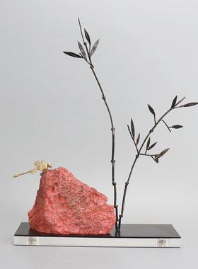 现代新中式禅意石头竹子摆设样板房间创意电视酒柜玄关装饰品摆件