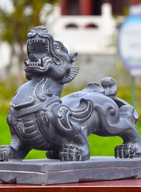 天然青石貔貅摆件一对招财镇宅石头雕刻皮丘门口看门家用庭院别墅