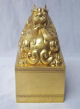 全铜空心貔貅大印铜印章黄铜合作共赢办公室中式摆件支持刻字礼品