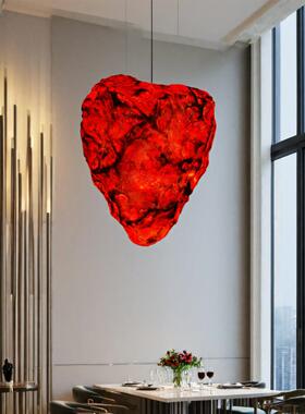 室内彷真悬空挂红色石头现代艺术装置售楼部样板房美术馆酒店摆件