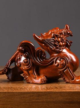 花梨木雕貔貅摆件一对花梨实木客厅家居办公室装饰开业送礼工艺品