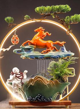 流水生财摆件循环水中式家居客厅办公室桌面开 业乔迁招财装饰礼
