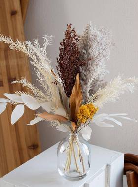 ins干花玻璃瓶插花花束套餐 家居样板间拍摄摆件北欧台面民宿装饰