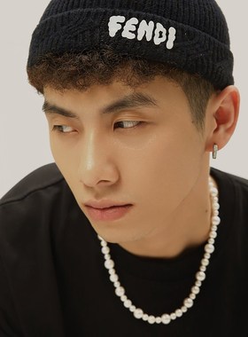 MASTER美式大小珍珠拼接项链男嘻哈复古街头小众高级感锁骨链女