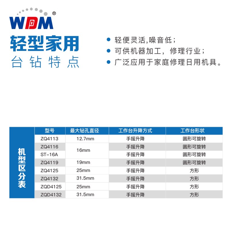 西菱轻型台钻小型家用钻床ZHX-13ZQ4113ZQ4116ZQ4119 ZQ4125/4132 - 图2