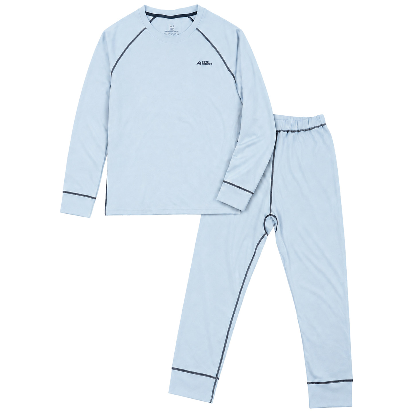 Fat boy's oversized warm autumn coat and long johns suit