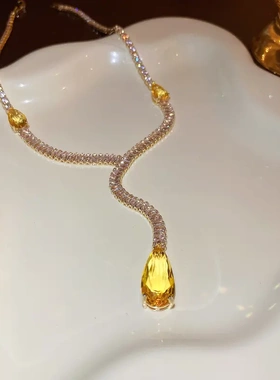 轻奢高级感镶钻锆石水滴项链时尚个性设计锁骨链韩国新款小众项饰