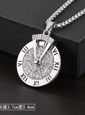 转动时间潮人个性圆盘形时针挂坠嘻哈男士钛钢项链潮男配饰品